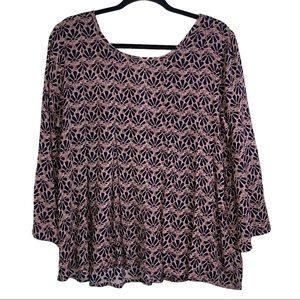 O’Neil Boho Flowy Floral Pleated Top Blouse. 3/4 sleeves. Size Large